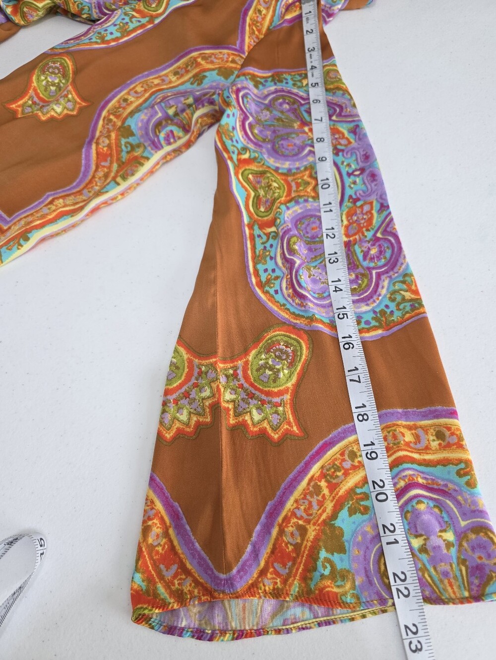 Rachel Zoe Tie Front Blouse M Boho Paisley Print Long Sleeve Crop Top - Picture 8 of 10